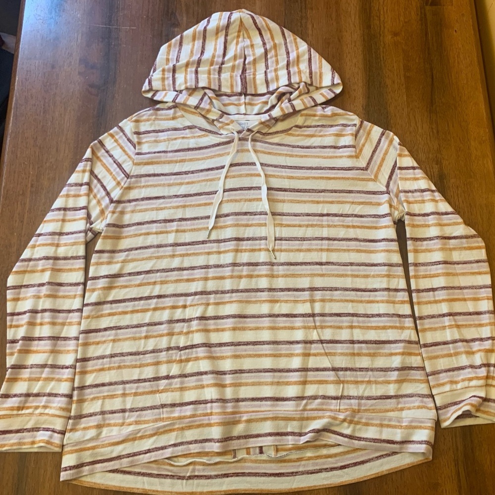 Market & Spruce hoodie women’s XL cream maroon orange stripe front pocke…